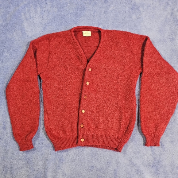 Vintage 60’s Brent Prep Mohair Wool Red Cardigan Sweater Size L (16/18) - Picture 1 of 11